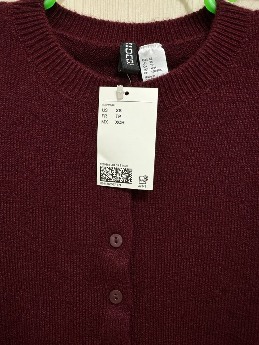 H&M Burgundy Fine-Knit Cardigan XS NWT - Picture 3 of 3